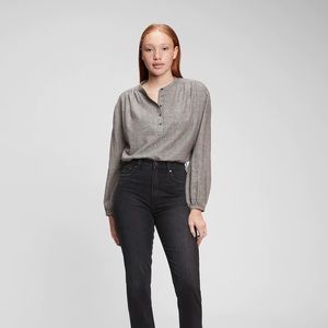 GAP Shirred Henley Hounds Tooth Top